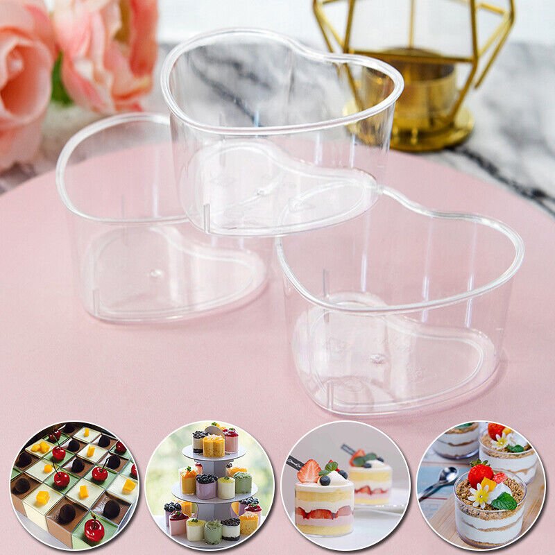 Bakewareind 10 Sets Heart Shape Reusable Transparent Plastic Cups with Lids - Bakeware India