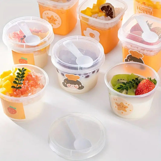 Bakewareind 10 Sets Reusable Transparent Plastic Cups with Lids and Spoons Dessert - Bakeware India