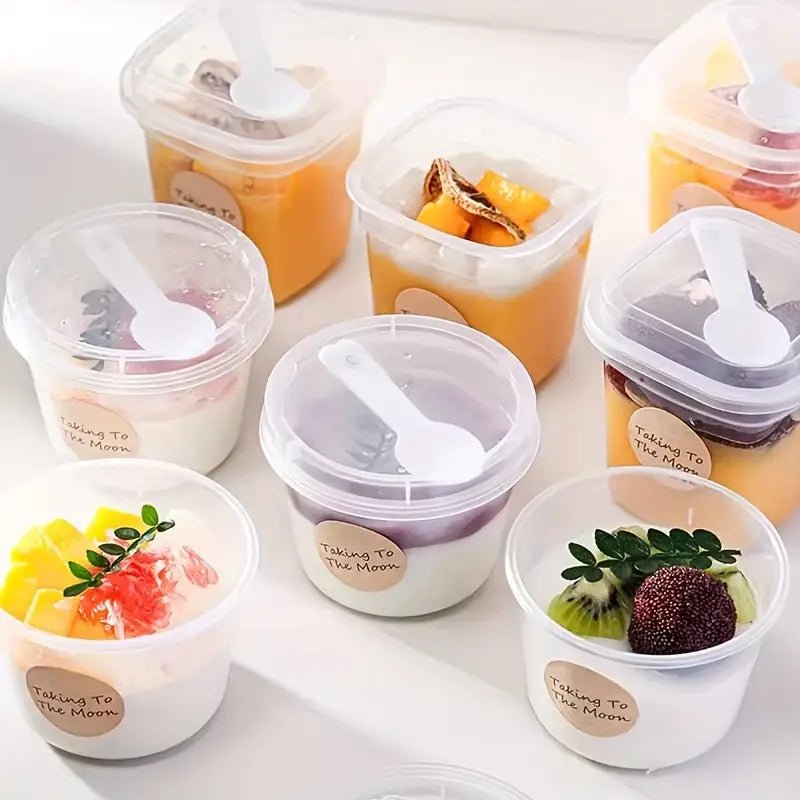 Bakewareind 10 Sets Reusable Transparent Plastic Cups with Lids and Spoons Dessert - Bakeware India