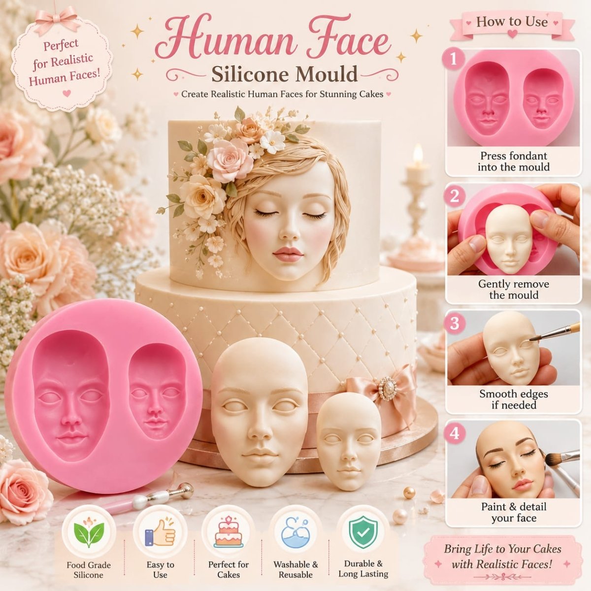 Bakewareind 2 in 1 Human Face Silicone Fondant Cake Mould - Bakeware India