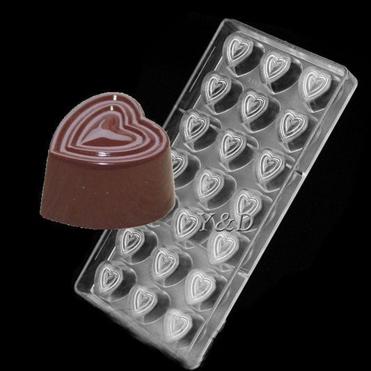 Bakewareind 21 cavity 3D Heart polycarbonate chocolate mould - Bakeware India