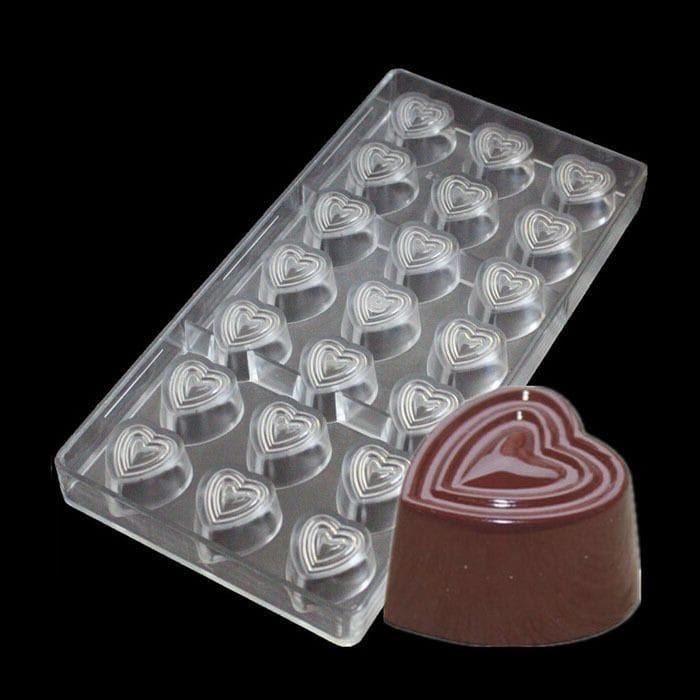 Bakewareind 21 cavity 3D Heart polycarbonate chocolate mould - Bakeware India