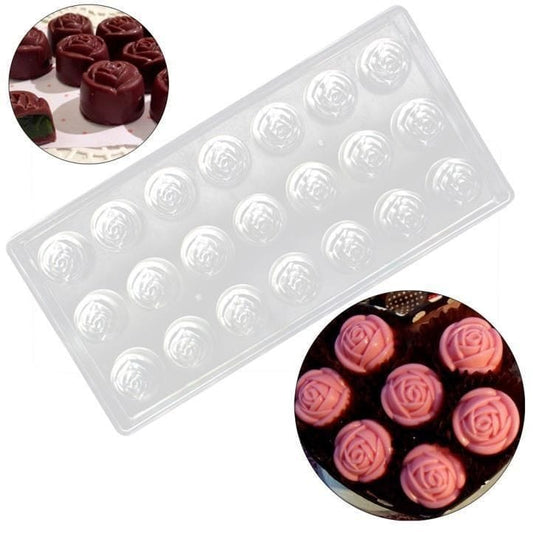 Bakewareind 21 cavity Rose polycarbonate chocolate mould - Bakeware India