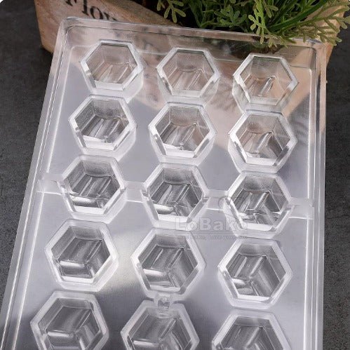 Bakewareind 24 cavity Hexagon Geometry Cube Shape Polycarbonate Chocolate Mould - Bakeware India