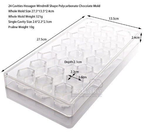 Bakewareind 24 cavity Hexagon Geometry Cube Shape Polycarbonate Chocolate Mould - Bakeware India