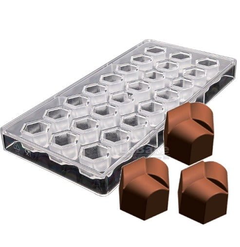 Bakewareind 24 cavity Hexagon Geometry Cube Shape Polycarbonate Chocolate Mould - Bakeware India