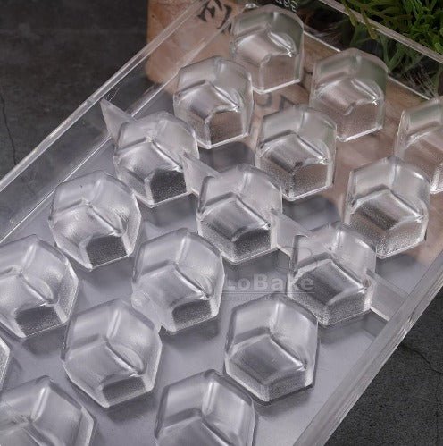 Bakewareind 24 cavity Hexagon Geometry Cube Shape Polycarbonate Chocolate Mould - Bakeware India