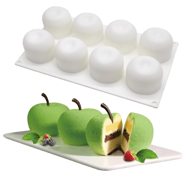 Bakewareind 3D Apple Fruit Mousse Cake Silicone Mould, 8-Cavity - Bakeware India