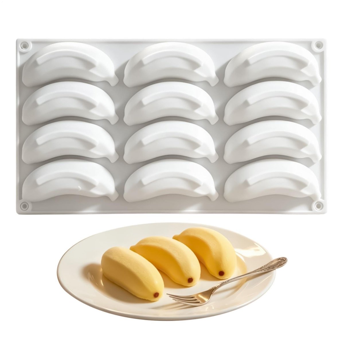 Bakewareind 3D Banana Fruit Mousse Cake Silicone Mould, 12 cavity - Bakeware India