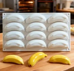 Bakewareind 3D Banana Fruit Mousse Cake Silicone Mould, 12 cavity - Bakeware India