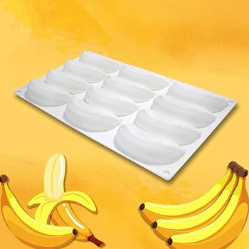 Bakewareind 3D Banana Fruit Mousse Cake Silicone Mould, 12 cavity - Bakeware India