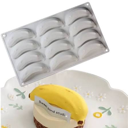 Bakewareind 3D Banana Fruit Mousse Cake Silicone Mould, 12 cavity - Bakeware India