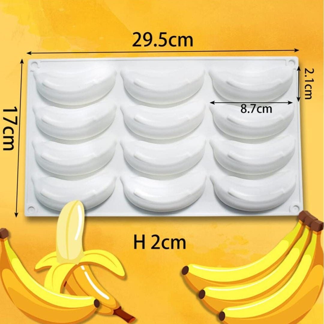 Bakewareind 3D Banana Fruit Mousse Chocolate Silicone Mould, 12 cavity - Bakeware India