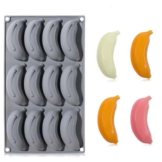 Bakewareind 3D Banana Fruit Mousse Chocolate Silicone Mould, 12 cavity - Bakeware India