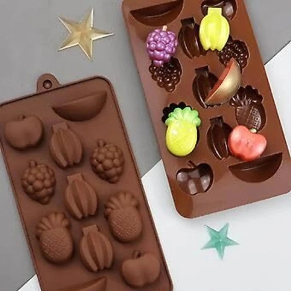 Bakewareind 3D Fruit Assorted Apple, Banana, Grape, Pineapple And Watermelon Chocolate Silicone Mould - Bakeware India