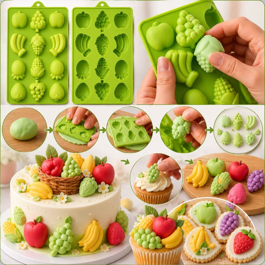 Bakewareind 3D Fruit Assorted Apple Banana Grapes Corn and Strawberry Chocolate Silicone Mould - Bakeware India