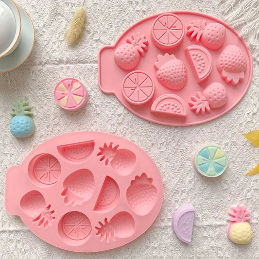 Bakewareind 3D Fruit Assorted Strawberries, Pineapples, Watermelon Orange Chocolate Silicone Mould,9cavity - Bakeware India