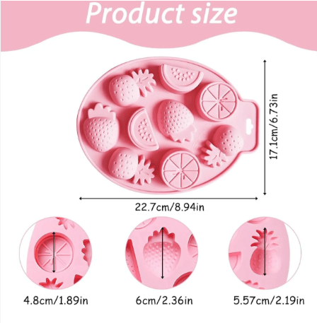 Bakewareind 3D Fruit Assorted Strawberries, Pineapples, Watermelon Orange Chocolate Silicone Mould,9cavity - Bakeware India