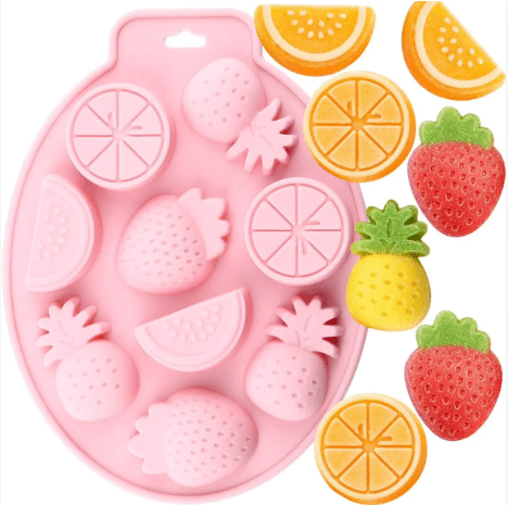 Bakewareind 3D Fruit Assorted Strawberries, Pineapples, Watermelon Orange Chocolate Silicone Mould,9cavity - Bakeware India