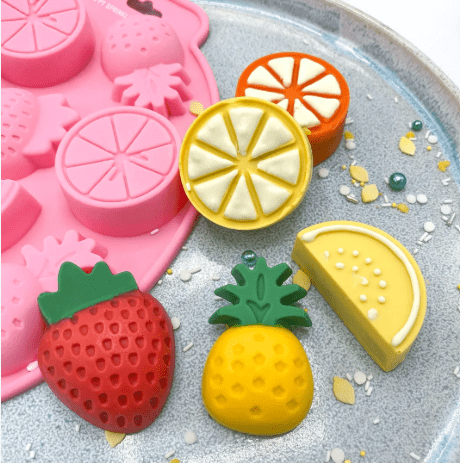 Bakewareind 3D Fruit Assorted Strawberries, Pineapples, Watermelon Orange Chocolate Silicone Mould,9cavity - Bakeware India