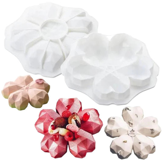 Bakewareind 3D Geo Sakura Diamond Heart Entremet Cake Mousse Silicone Mould - Bakeware India