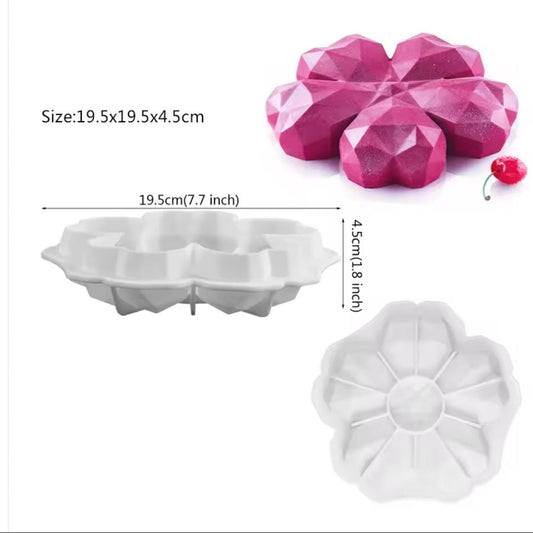 Bakewareind 3D Geo Sakura Diamond Heart Entremet Cake Mousse Silicone Mould - Bakeware India
