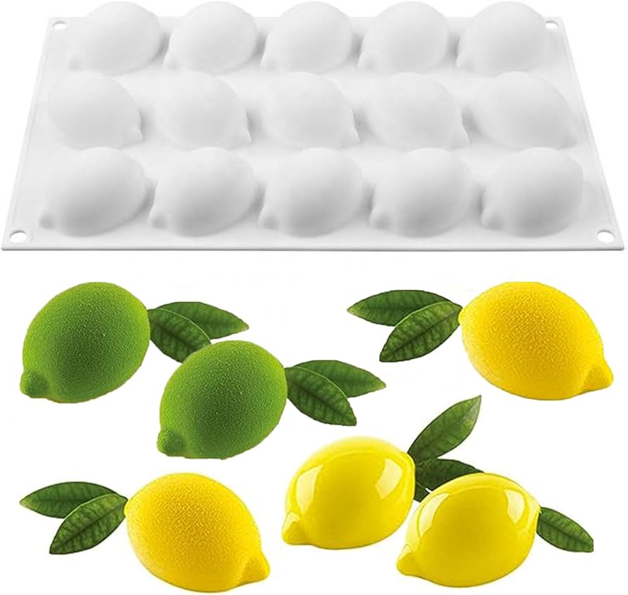 Bakewareind 3D Lemon Fruit French Mousse Silicone Chocolate Mould, 15 Cavity - Bakeware India