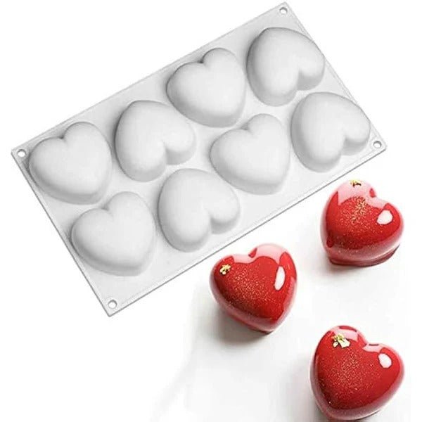 Bakewareind 3D Love Heart Mousse Silicone Chocolate Mould, 8 Cavity - Bakeware India