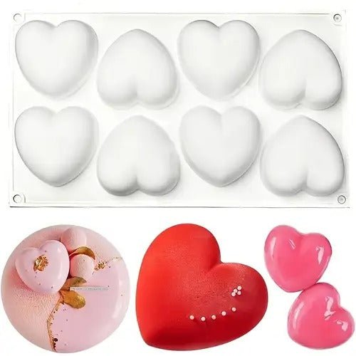Bakewareind 3D Love Heart Mousse Silicone Chocolate Mould, 8 Cavity - Bakeware India