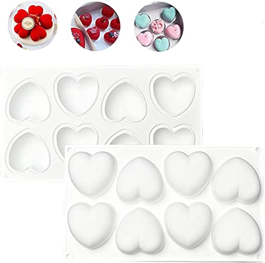 Bakewareind 3D Love Heart Mousse Silicone Chocolate Mould, 8 Cavity - Bakeware India