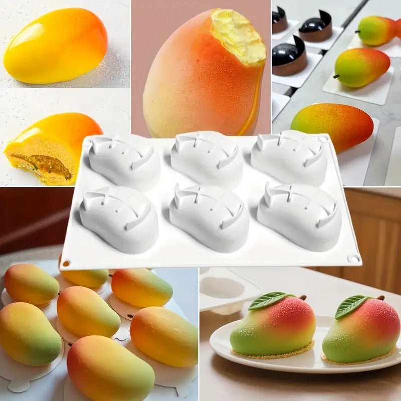 Bakewareind 3D Mango Mousse Chocolate Silicone Mould, 6 cavity - Bakeware India