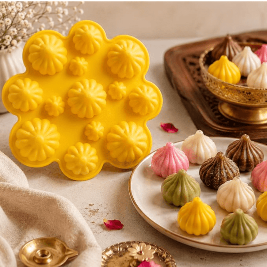 Bakewareind 3D Modak Silicone Chocolate Mould, 13 Cavity - Bakeware India