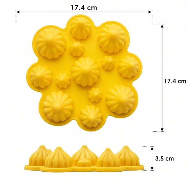 Bakewareind 3D Modak Silicone Chocolate Mould, 13 Cavity - Bakeware India