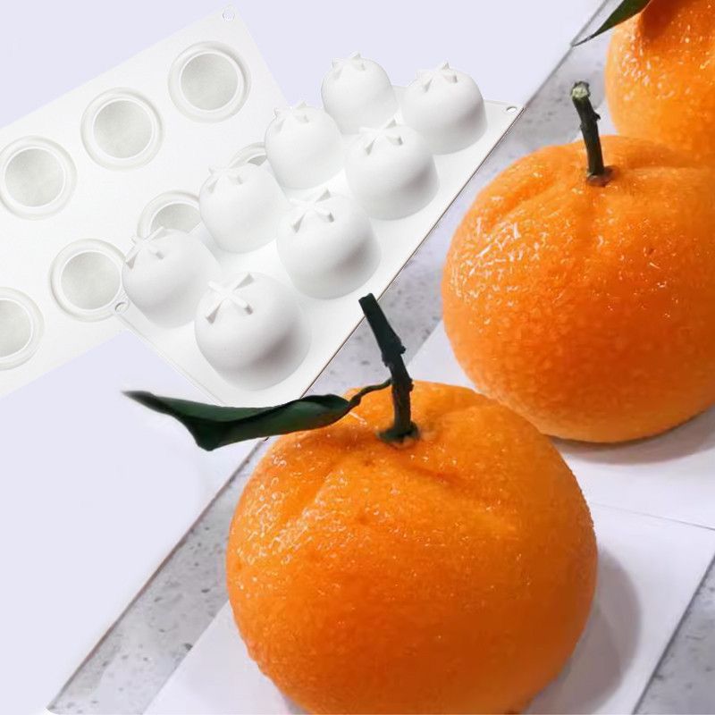 Bakewareind 3D Orange Mousse Silicone Chocolate Mould, 8 Cavity - Bakeware India