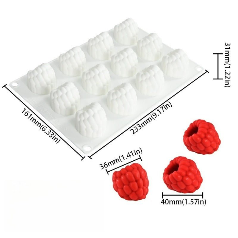 Bakewareind 3D Raspberry Mousse Silicone Chocolate Mould, 12 Cavity - Bakeware India