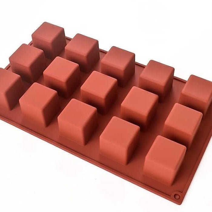 Bakewareind 3D Square Mousse Cube Cake Silicone Mould, 15 cavity - Bakeware India