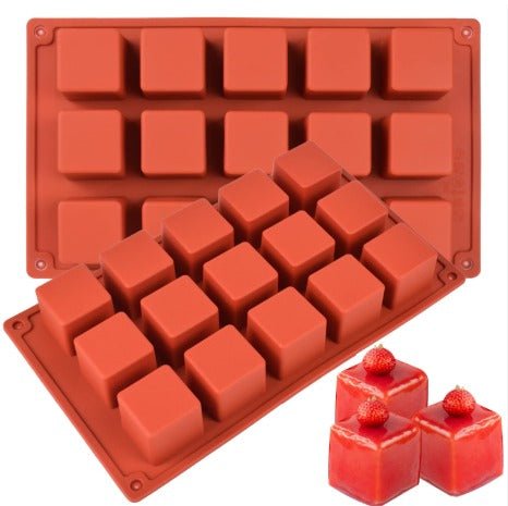 Bakewareind 3D Square Mousse Cube Cake Silicone Mould, 15 cavity - Bakeware India