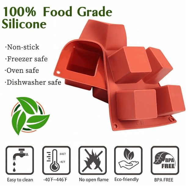 Bakewareind 3D Square Mousse Cube Cake Silicone Mould, 8 cavity - Bakeware India