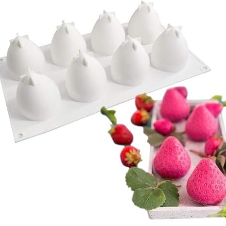 Bakewareind 3D Strawberry Mousse Silicone Chocolate Mould, 8 Cavity - Bakeware India