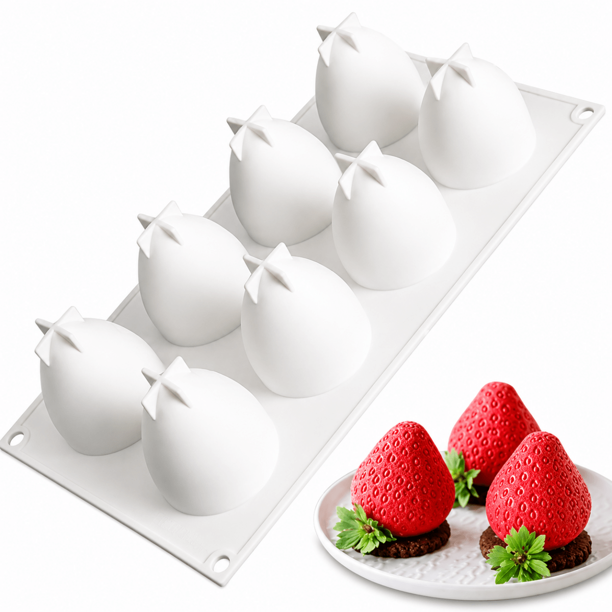 Bakewareind 3D Strawberry Mousse Silicone Chocolate Mould, 8 Cavity - Bakeware India
