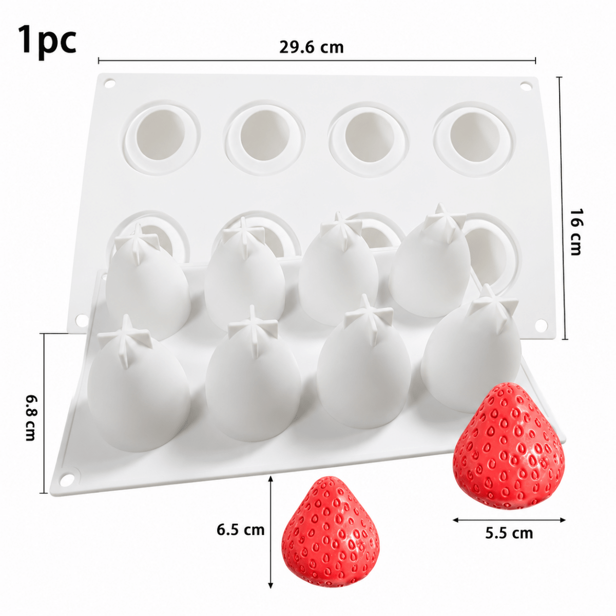 Bakewareind 3D Strawberry Mousse Silicone Chocolate Mould, 8 Cavity - Bakeware India