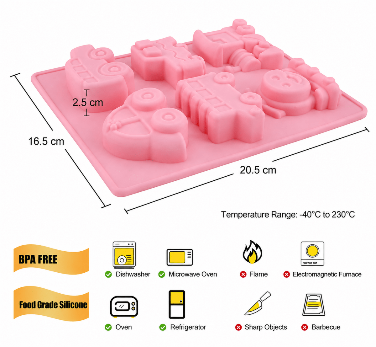 Bakewareind 3D Vehicle Thomas Choo Choo Train, Car, Jeep & Bus Fondant Chocolate Silicone Mould - Bakeware India