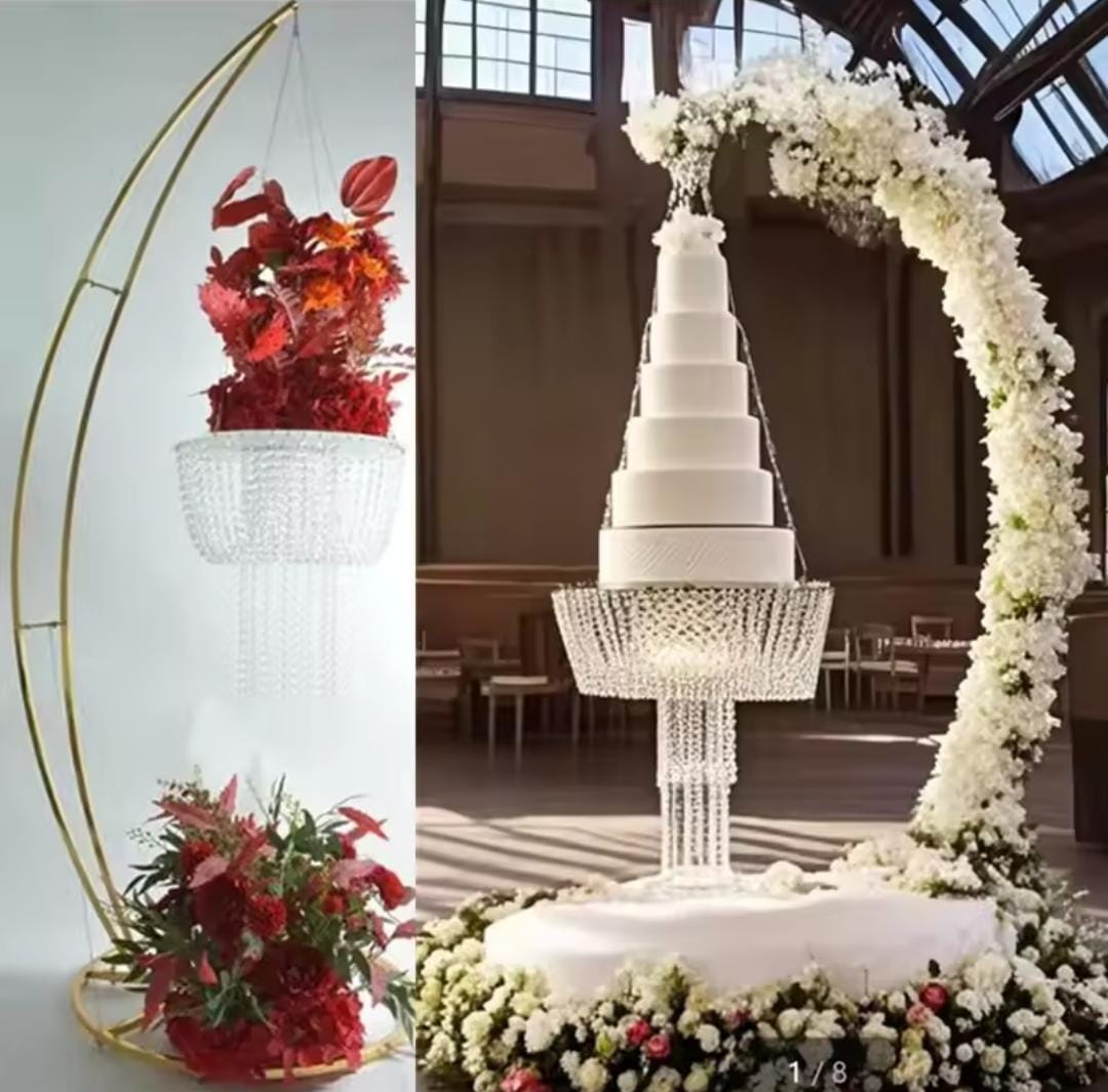 Bakewareind 7 Feet Chandelier Wedding Cake Stand With Crystals - Bakeware India