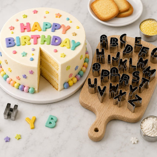 Bakewareind Alphabet Fondant & Cookie Stainless Steel Cutter Set, 26 Pcs - Bakeware India
