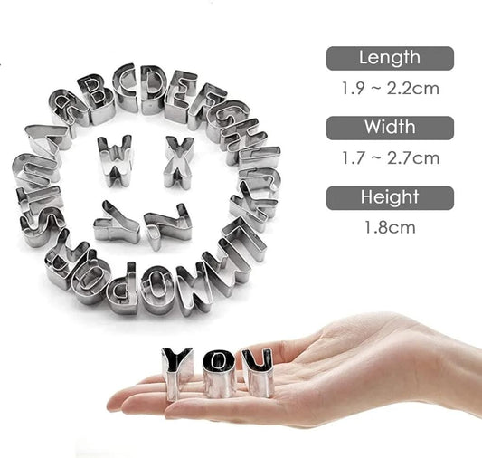 Bakewareind Alphabet Fondant & Cookie Stainless Steel Cutter Set, 26 Pcs - Bakeware India