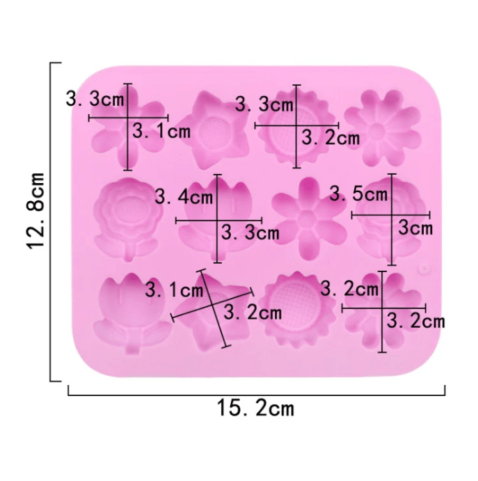 Bakewareind Assorted Daisy Sunflower Tulip Flower Silicone Fondant Chocolate Mould, 12 Cavity - Bakeware India