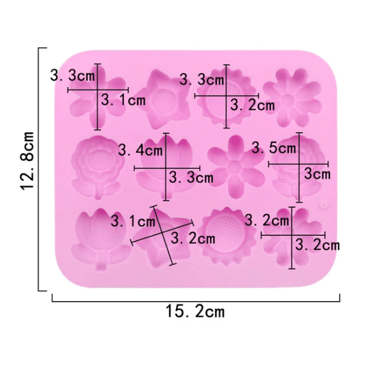 Bakewareind Assorted Daisy Sunflower Tulip Flower Silicone Fondant Chocolate Mould, 12 Cavity - Bakeware India