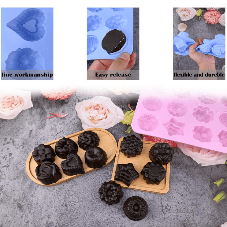 Bakewareind Assorted Floral & Geometric Chocolate Soap Silicone Mould, 12 Cavity - Bakeware India