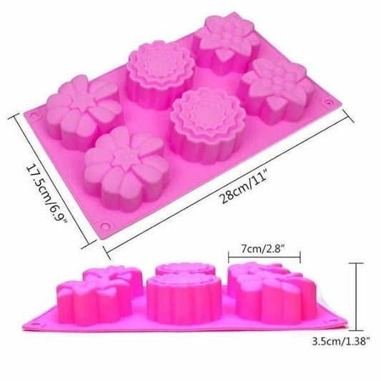 Bakewareind Assorted Flower Silicone Soap Mould, 6 Cavity - Bakeware India