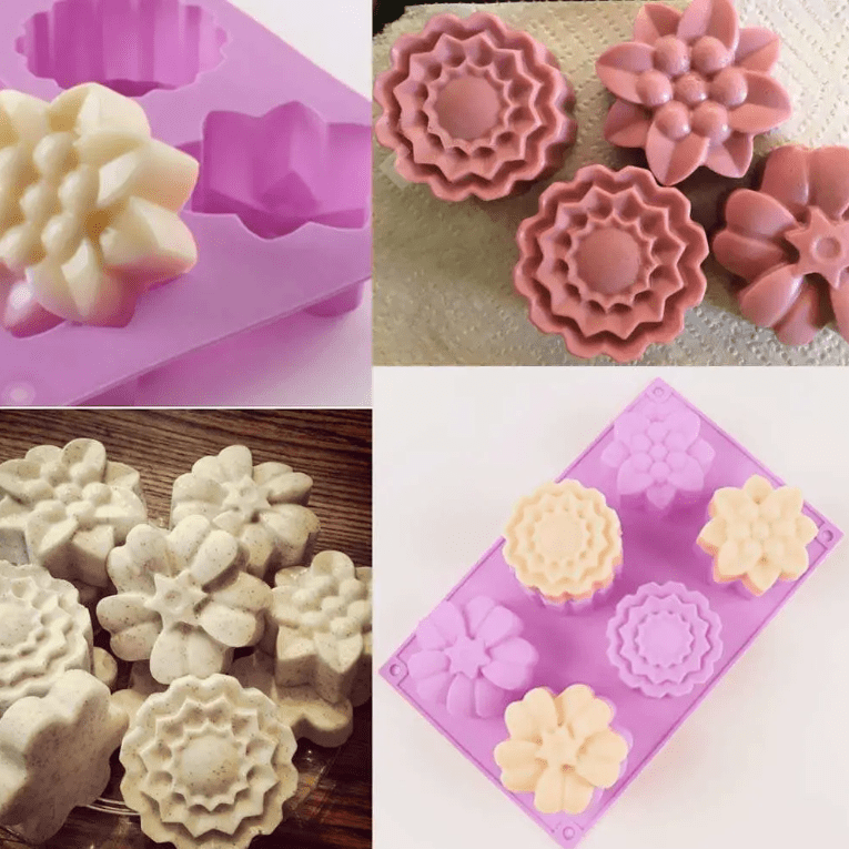 Bakewareind Assorted Flower Silicone Soap Mould, 6 Cavity - Bakeware India